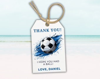 Soccer Birthday Tags, Thank You Tag, Soccer Party Favor Label, Sports Gift Tag, Kids Editable Printable