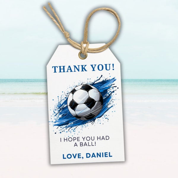 Soccer Birthday Tags, Thank You Tag, Soccer Party Favor Label, Sports Gift Tag, Kids Editable Printable