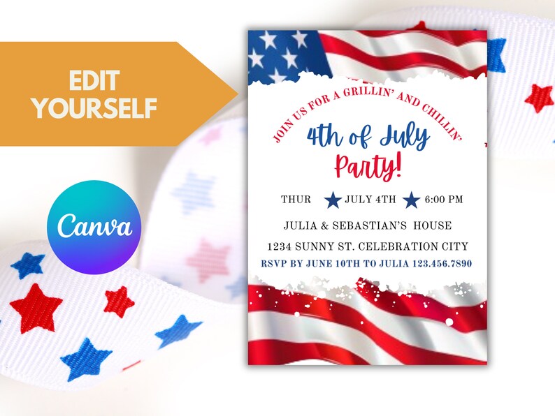 Printable 4th of July Invitation Template Editable Fourth of July Celebration Invitation  Fireworks Neighborhood  Party Instant Download