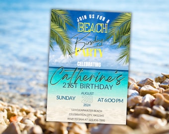 Beach Party Invitation, Ocean Invite, Printable Birthday, Summer Costal Celebration, Canva Template