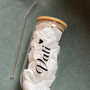Personalisiertes Trinkglas mit Strohhalm & Holzdeckel Name Herz Glas für Eiskaffee, Limonade Geschenk Geburtstag, Muttertag, Einzug 7