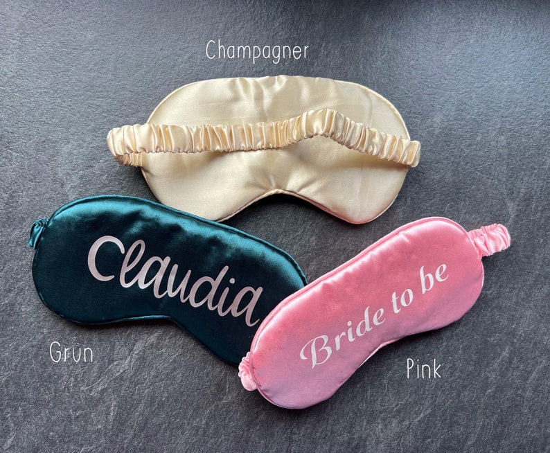 Personalisierte Schlafmaske Schlafmaske mit Name / Wort Satin Augenmaske Geschenk für JGA, beste Freundin, bride to be, Urlaub, ... Bild 1