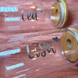 Personalisiertes Trinkglas mit Strohhalm & Holzdeckel Name Herz Glas für Eiskaffee, Limonade Geschenk Geburtstag, Muttertag, Einzug 8