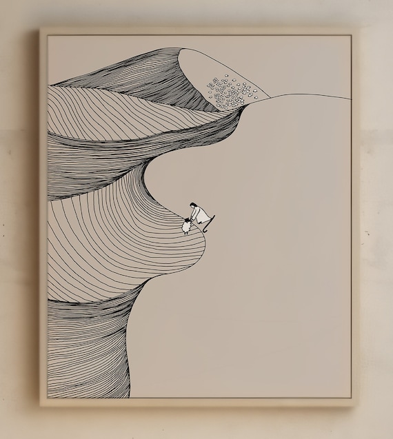 Jesus Leaves the 99, Parable of the Lost Sheep, Christian DIGITAL PRINT, Faith Poster, Bible wall art, Bible sketches, Boho Minimalist