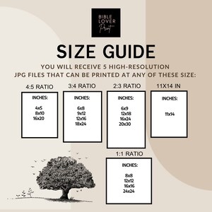 May include: A size guide for printable art, showing different aspect ratios and corresponding inch measurements. The ratios include 4:5, 3:4, 2:3, and 1:1. The guide also includes a 11x14 inch option.