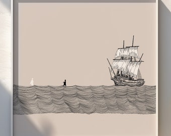 Walk on water, Peter and Jesus, Christian DIGITAL PRINT, Faith Poster, Bible wall art, Bible sketches, Christian Printable, Jesus wall art