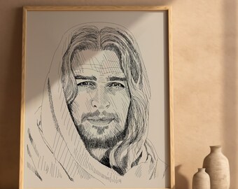 Jesus Portrait, Jesus wall art, Christian DIGITAL PRINT, Faith Poster, Bible wall art, Bible sketches, Christian Printable, Jesus drawing