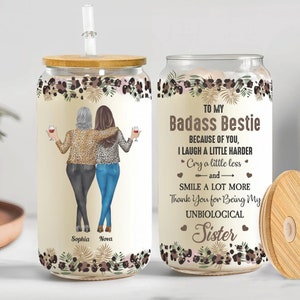 To My Badass Bestie Glass Cup, Sister, Personalized Glass Mugs Birthday Gift for Her, Best Friend Sister, Custom Friendship Gift, Friend Cup