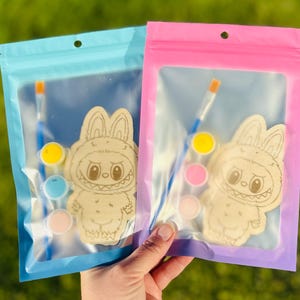 Handmade Labubu Theme Wood to paint Party Favours
