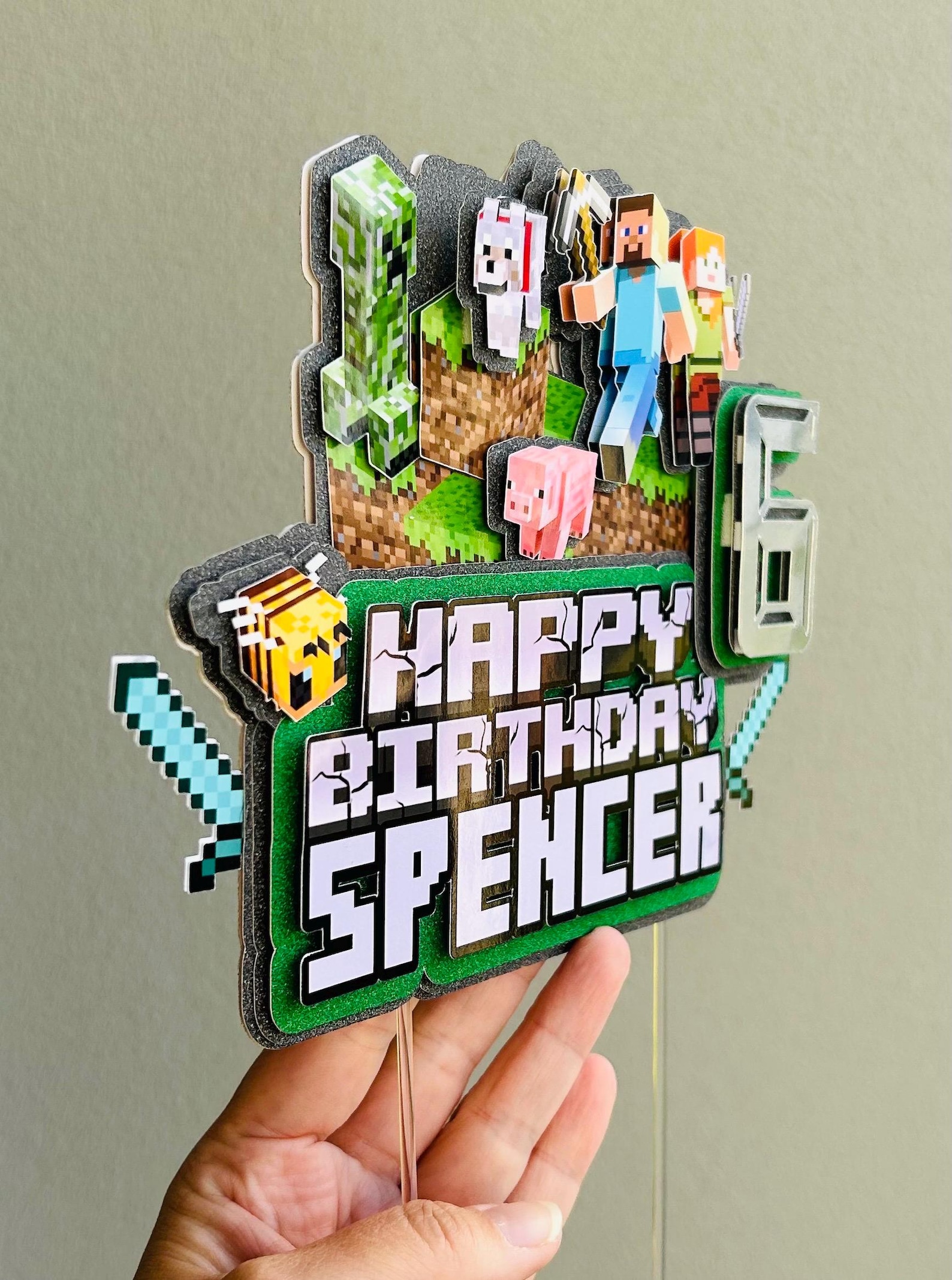 Personalised Minecraft Theme Cake Topper