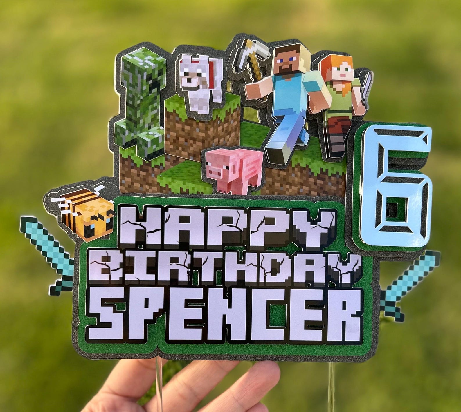 Personalised Minecraft Theme Cake Topper