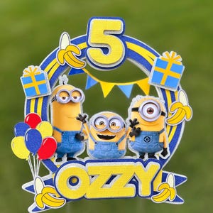 Handmade Personalised Minion Theme Cake Topper