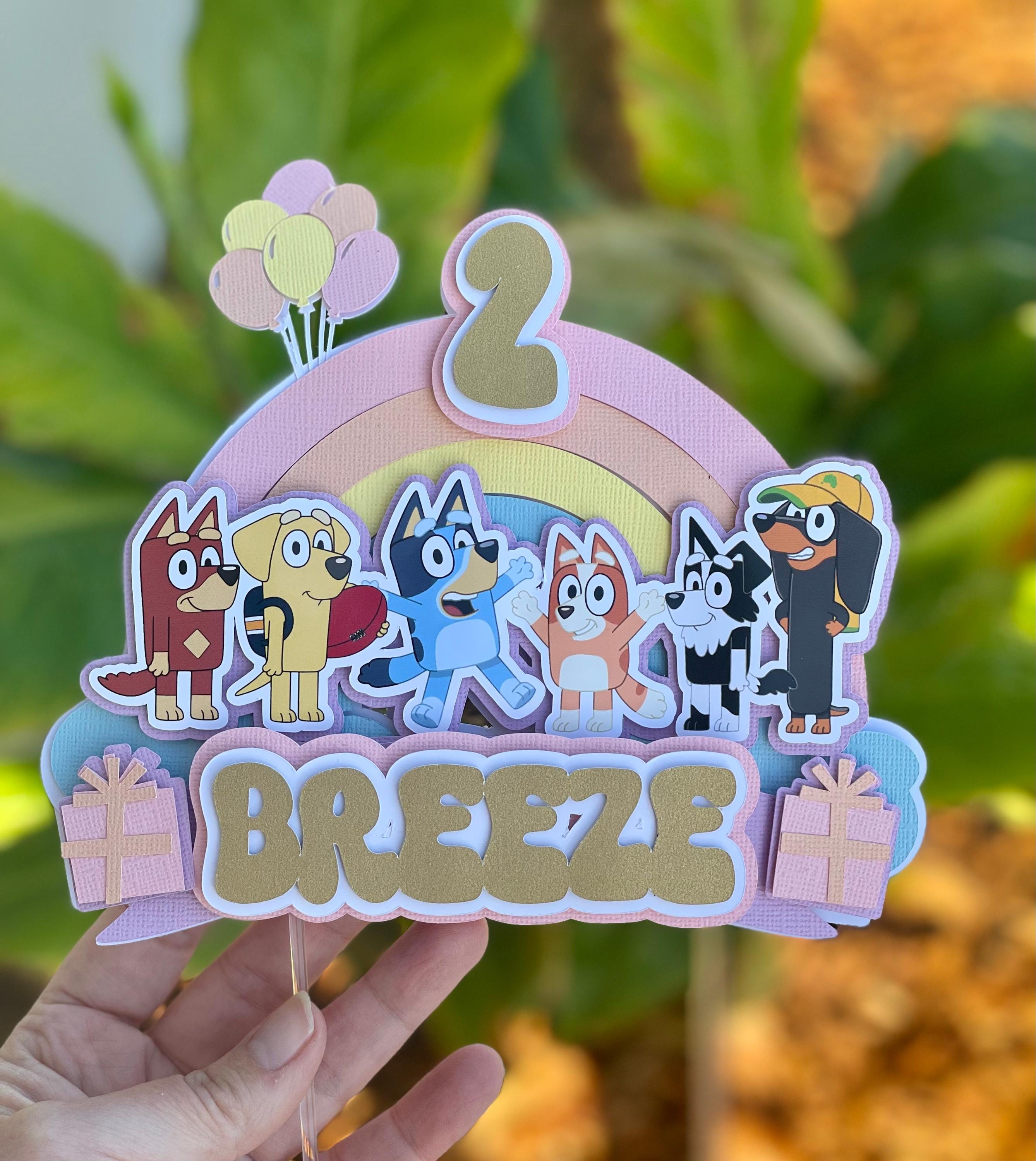 Personalised Bluey Rainbow Theme Cake Topper