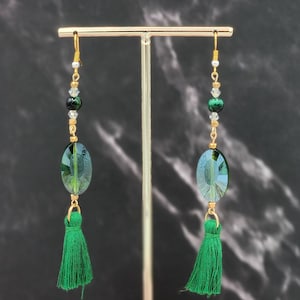 Emerald Green Tassel Earrings