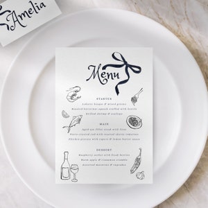 Plantilla de menú de pimienta negra, boda de acuarela pintada a mano / despedida de soltera / menú de cena, plantilla digital imprimible, ilustración de arco