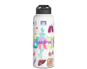 Nurse Vibe Stainless Steel Water Bottle, Vibrant Nurse Logo, Registered Nurse Accessory, Organ graphics, Skeleton, Caduceus, Nurse gifts