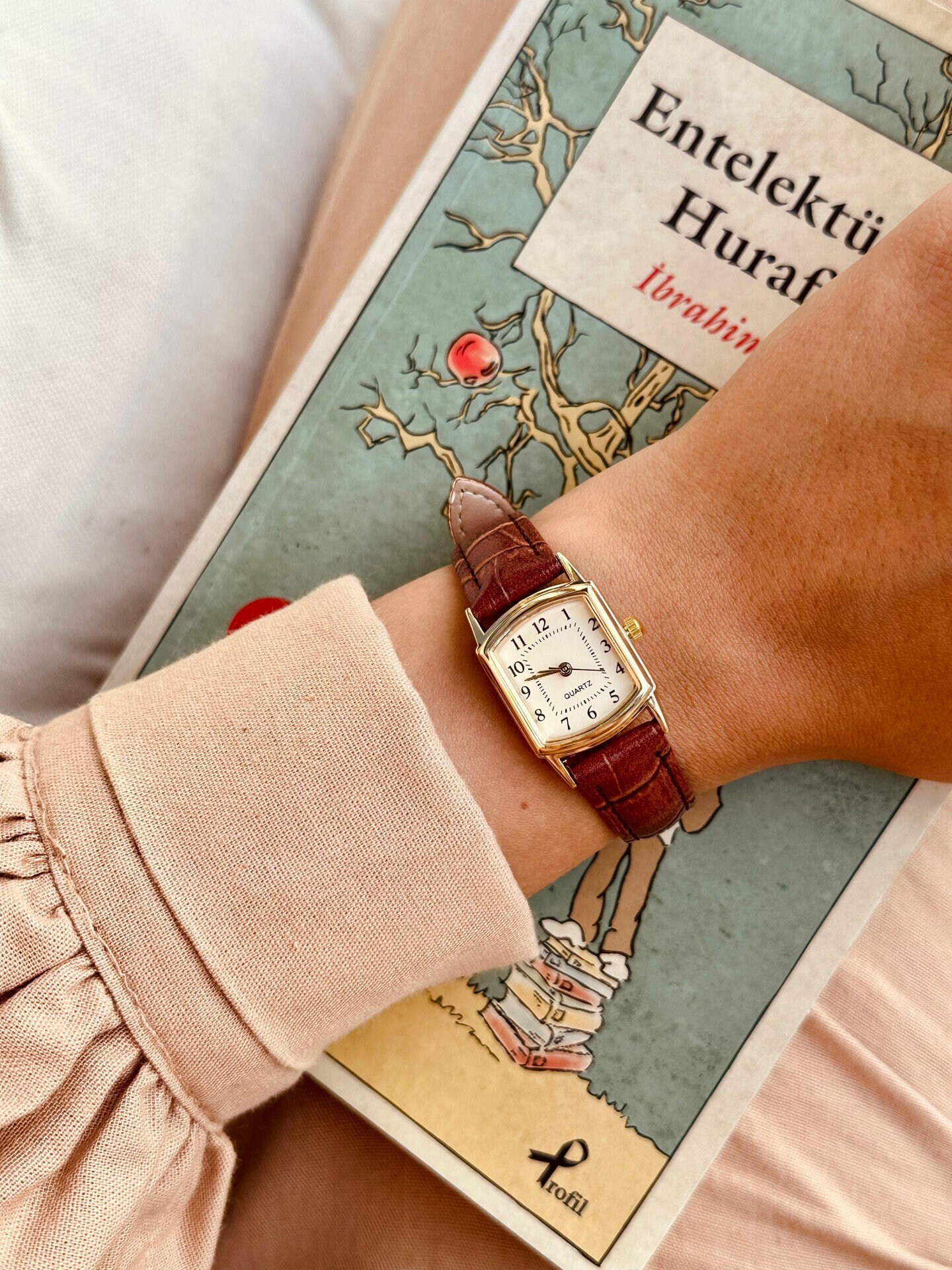 Dark Brown Leather Strap Square Case Women's Wristwatch Brown Women's ...