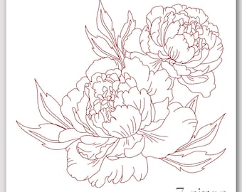Peony flower embroidery outline – Peony line art design – Redwork flower machine file – Minimalist embroidery – Botanical bloom outline