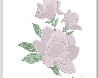 Desenho de Bordado de Flor de Magnólia – Padrão Floral Botânico (6 Tamanhos) (Download Digital)