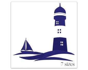 Lighthouse embroidery design - Nautical machine embroidery file - Marine pattern - 7 size - Digital instant download