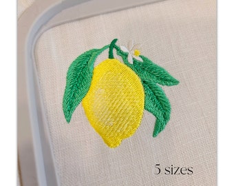 Lemon machine embroidery design - Fruit embroidery pattern - Lemon with flower embroidery file - Citrus design - 5 sizes - Instant download