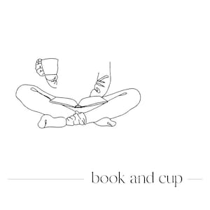 Love reading embroidery - Book and cup instant download file - Digital library machine embroidery design - Love books contour stitch pattern