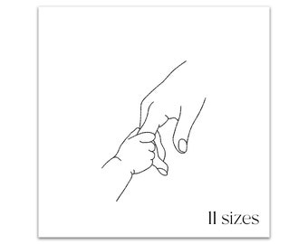 Mom and baby hands embroidery design - One line machine embroidery file - Holding hands embroidery pattern - Instant download