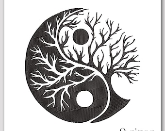 Yin Yang tree embroidery file – Tree of life stitch design – Zen nature symbol – Machine embroidery pattern – 9 sizes – Digital download
