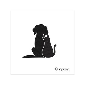 Dog and cat embroidery design - Animal machine embroidery pattern - Monochrome sketch design - Instant digital download