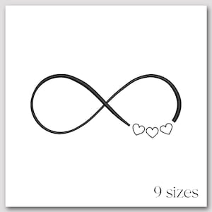 Diseño de bordado a máquina con símbolo de infinito y corazones - Patrón de bordado minimalista con símbolo de amor - Proyecto de costura romántico para regalos