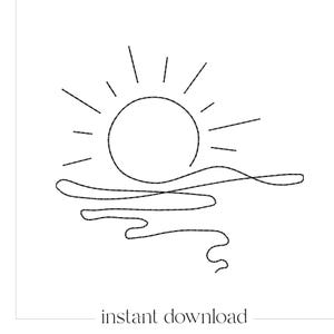 Sunshine Line Pattern Sun Embroidery Design - Minimalist Machine Embroidery File - Minimal ...