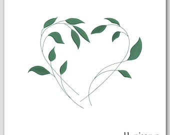 Leaves heart machine embroidery design - Green leaf pattern - Botanical wedding branch pattern -  Nature - inspired green leaf pattern