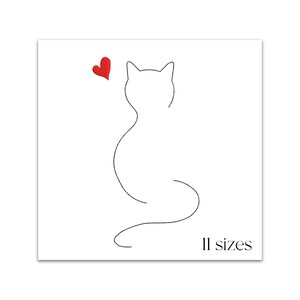 Liebe Katze Maschinenstickerei Design - Tier Maschinenstickmuster - Monochromes Skizzendesign - Sofortiger digitaler Download