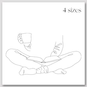 Love reading embroidery - Book and cup instant download file - Digital library machine embroidery design - Love books contour stitch pattern