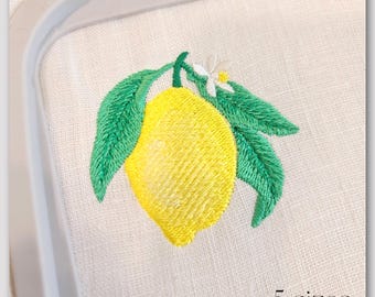 Lemon embroidery design – Citrus fruit machine embroidery – Digital download – 5 sizes – Summer decor