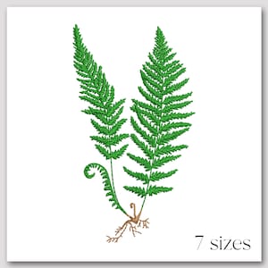 Fern embroidery design - Botanical embroidery file - Nature-inspired leaf embroidery - Green plant roots stitch pattern - 7 sizes