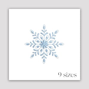 May include: A light blue snowflake embroidery design with 9 sizes available.