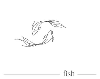 Fish embroidery design  file - Digital animal machine embroidery pattern - 5 size - Instant download