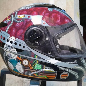 Hand Painted Biomechanic Motorcycle Helmet: Custom Street Art
