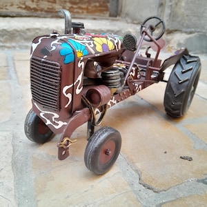Hand Painted Metal Tractor: Custom Collectible Street Art