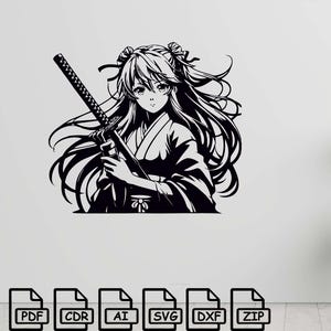 Anime, anime girl cut svg dxf file wall sticker pdf silhouette template cnc cutting router digital vector instant download