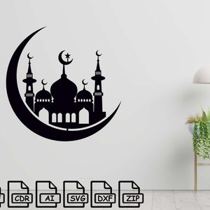 Mosque wall art, islamic home decor svg, dxf file wall sticker pdf silhouette template cnc cutting router digital vector instant download