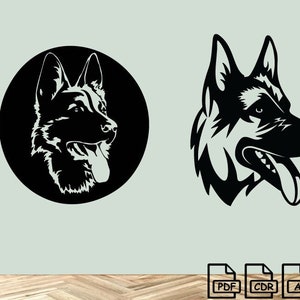 Pastor alemão svg (2 peças), cachorro svg arquivo dxf adesivo de parede pdf modelo de silhueta roteador de corte cnc download instantâneo de vetor digital