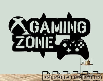 Gaming zone svg dxf file wall sticker pdf silhouette template cnc cutting router digital vector instant download