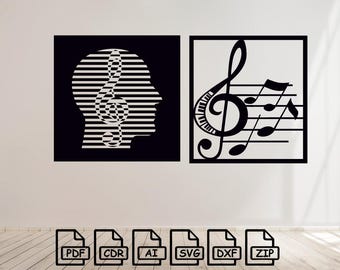 Music-notes-wall-decor svg dxf file wall sticker pdf silhouette template cnc cutting router digital vector instant download