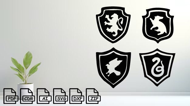 Magic Wizardy House Crests cut svg dxf file wall sticker pdf silhouette template cnc cutting router digital vector instant download