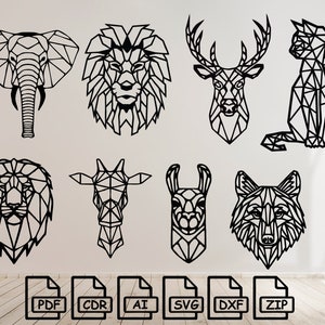Geometrische Tiere, Tiere, Löwe, Hirsch SVG-Dxf-Datei Wandaufkleber PDF-Silhouette-Vorlage CNC-Schneidefräser digitaler Vektor sofortiger Download