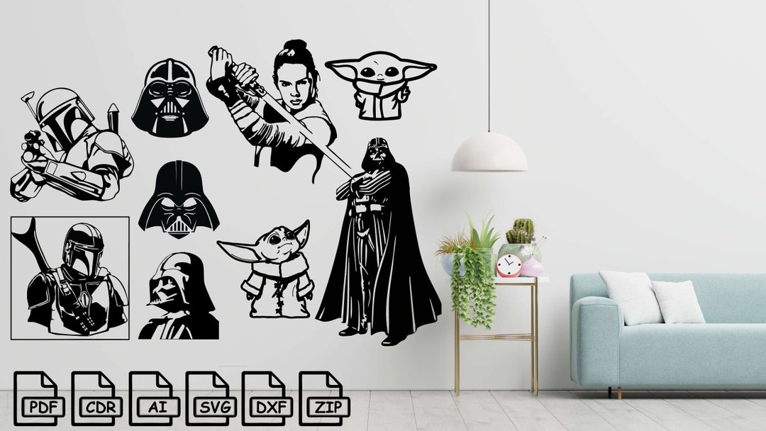 Star Wars Cut Svg Dxf File Wall Sticker Pdf Silhouette Template Cnc ...