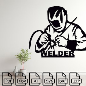 Welder svg dxf file wall sticker pdf silhouette template cnc cutting router digital vector instant download