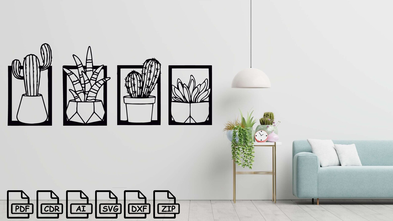 Cactus, Succulents Plants Svg Dxf File Wall Sticker Pdf Silhouette ...